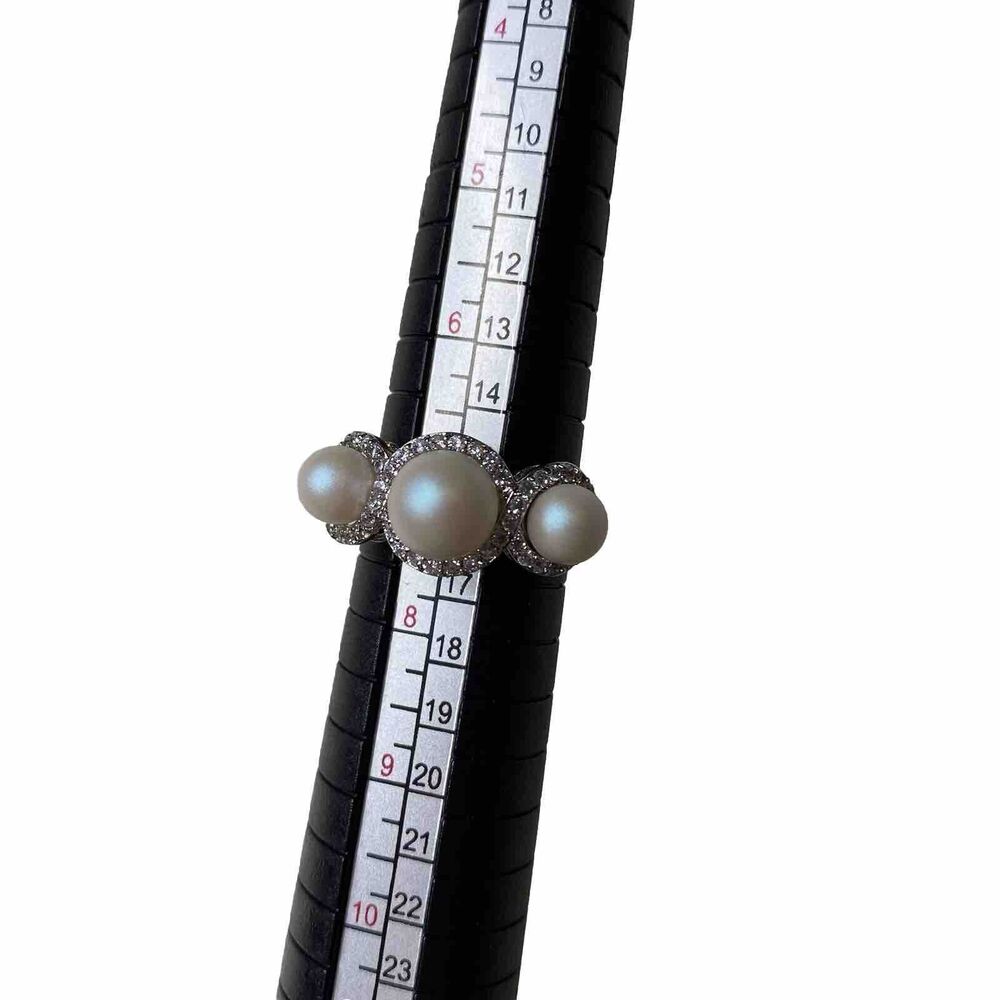 Unbranded 3 Count Moissanite and Faux Pearl Three Stone Ring Size 7